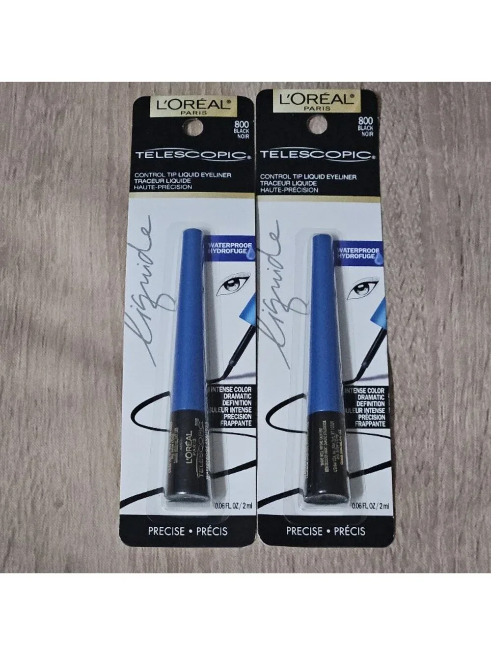 2~LOREAL Telescopic Control Tip 800 BLACK NOIR Liquid Eyeliner .06oz NIP HTF